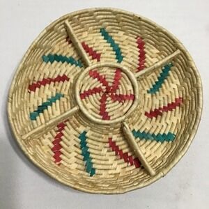 Vintage NIB Old Stock AVON Wicker Straw Lazy Susan Tray  Divided Serving Basket